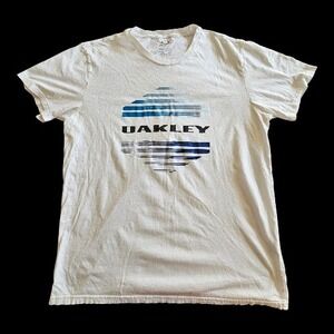 Oakley White Big Blue Logo Cotton Resort Casual Athletic Outdoor t-shirt sz XL